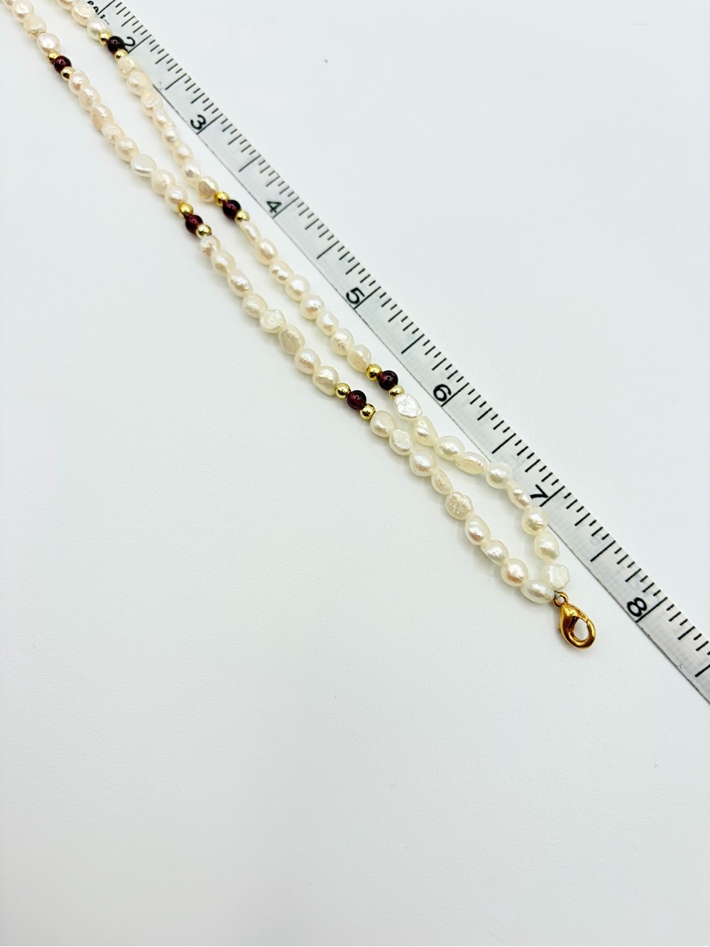 Freshwater Pearl Garnet Double Strand Bracelet Gold Tone 7.5” - Picture 3 of 10